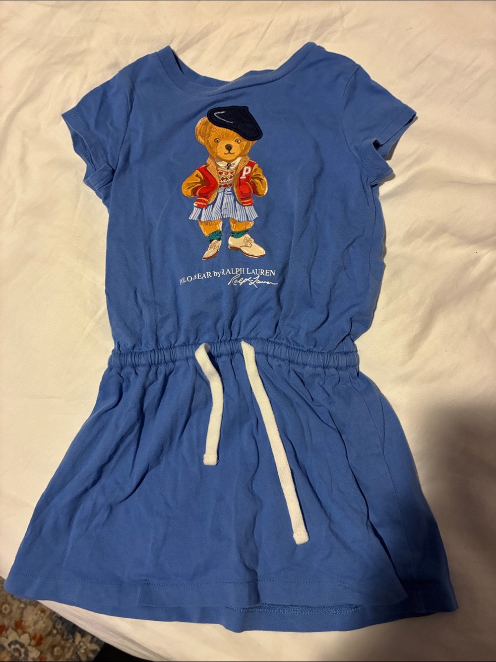 Ralph Lauren Blue Polo Bear Knit Drawstring Dress
